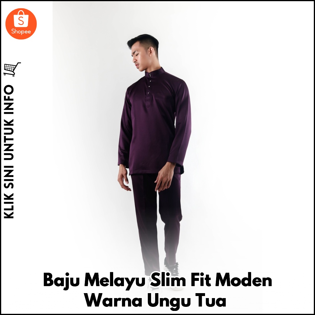 Baju Melayu Slim Fit Moden Warna Ungu Tua