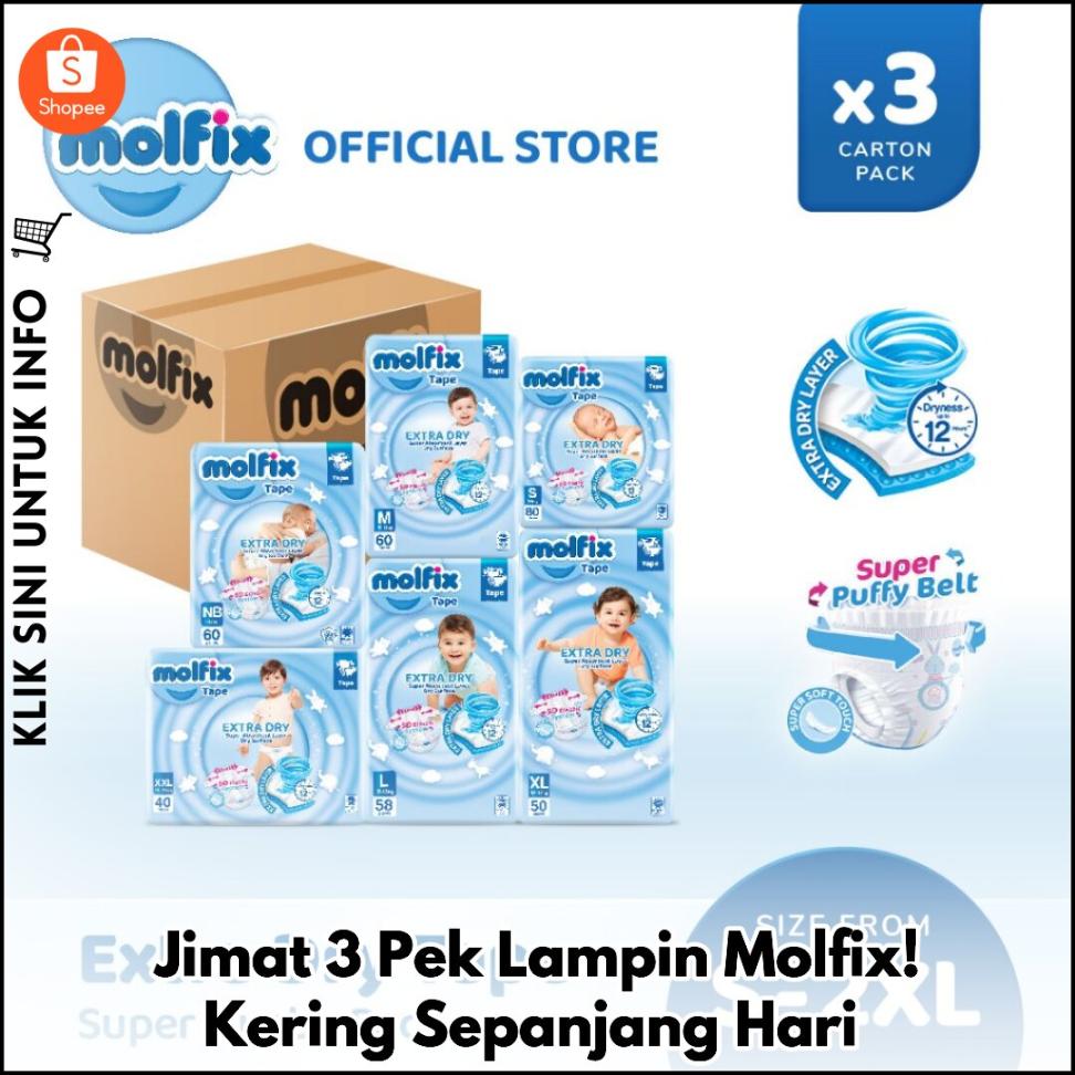 Jimat 3 Pek Lampin Molfix! Kering Sepanjang Hari