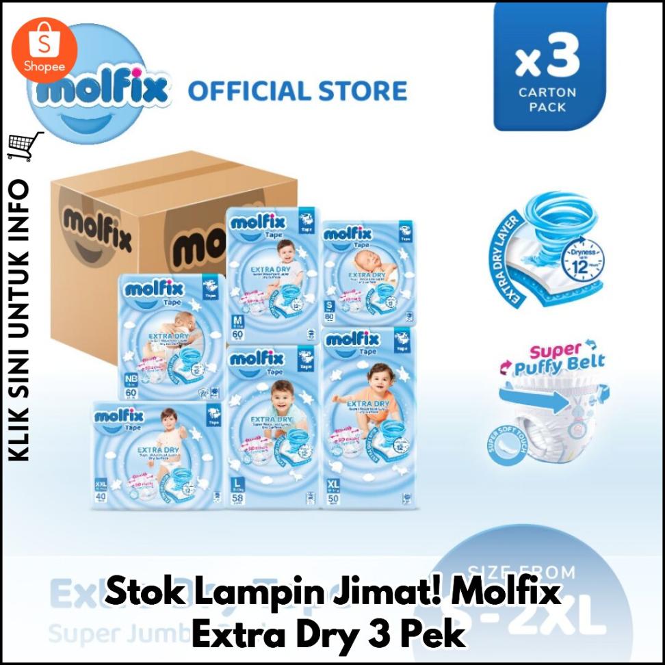 Stok Lampin Jimat! Molfix Extra Dry 3 Pek