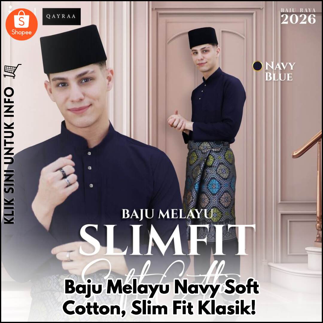 Baju Melayu Navy Soft Cotton, Slim Fit Klasik!