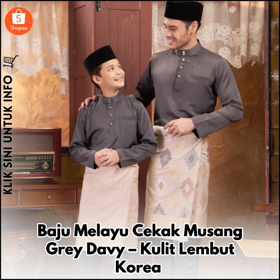 Baju Melayu Cekak Musang Grey Davy – Kulit Lembut Korea