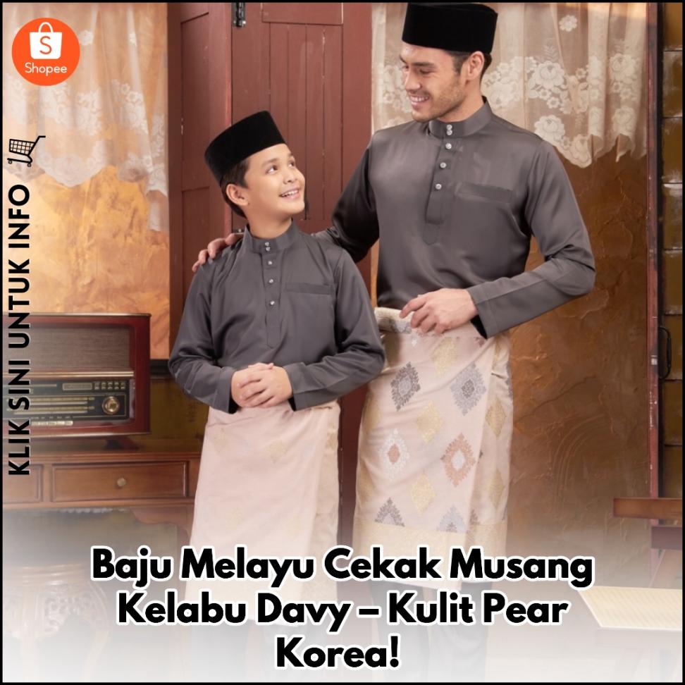 Baju Melayu Cekak Musang Kelabu Davy – Kulit Pear Korea!