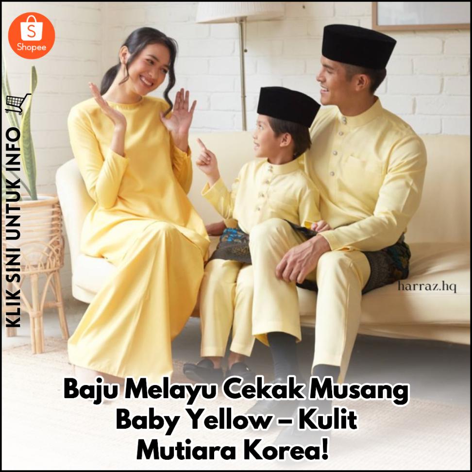 Baju Melayu Cekak Musang Baby Yellow – Kulit Mutiara Korea!