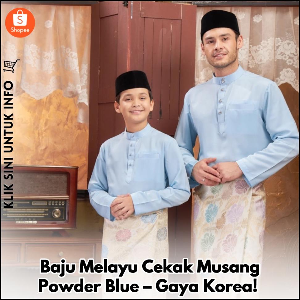 Baju Melayu Cekak Musang Powder Blue – Gaya Korea!
