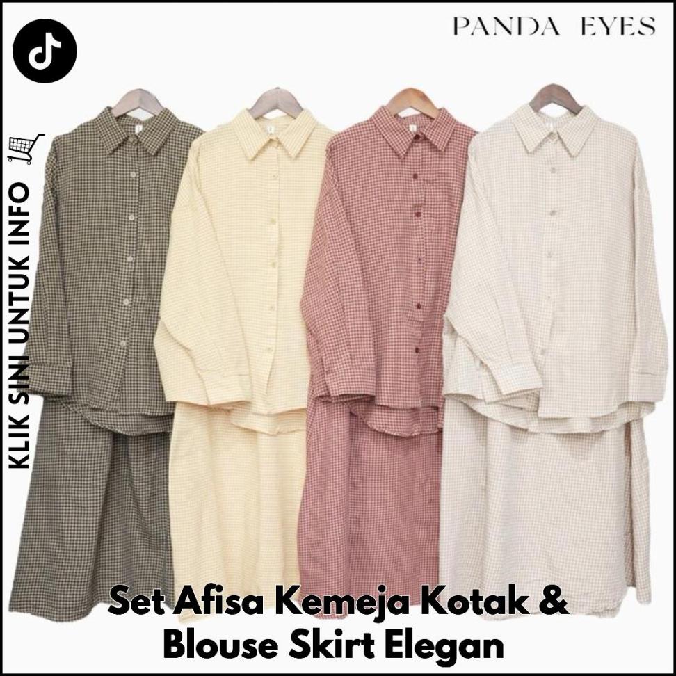 Set Afisa Kemeja Kotak & Blouse Skirt Elegan