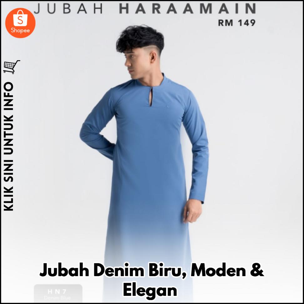 Jubah Denim Biru, Moden & Elegan