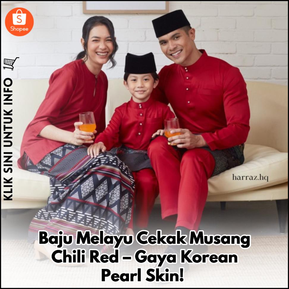 Baju Melayu Cekak Musang Chili Red – Gaya Korean Pearl Skin!
