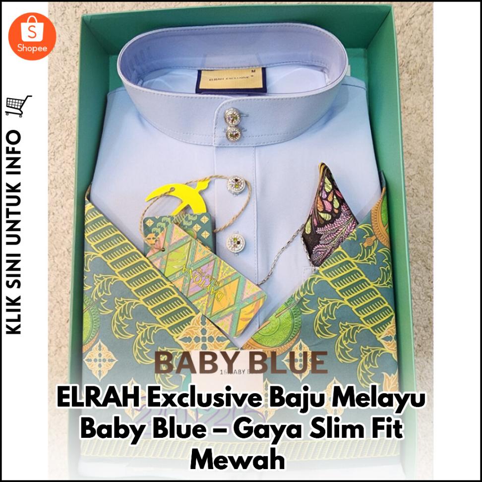 ELRAH Exclusive Baju Melayu Baby Blue – Gaya Slim Fit Mewah