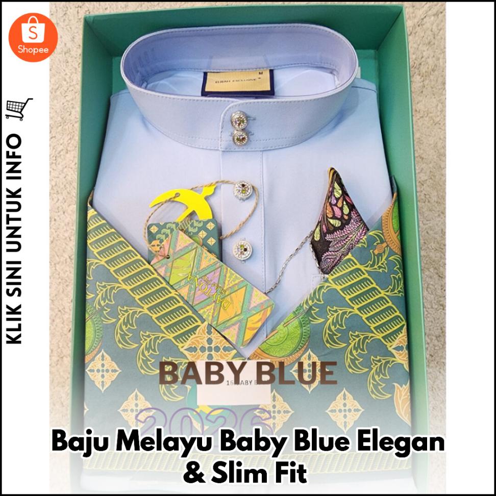 Baju Melayu Baby Blue Elegan & Slim Fit