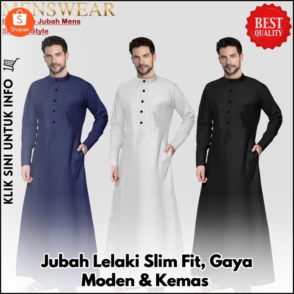 Jubah Lelaki Slim Fit, Gaya Moden & Kemas
