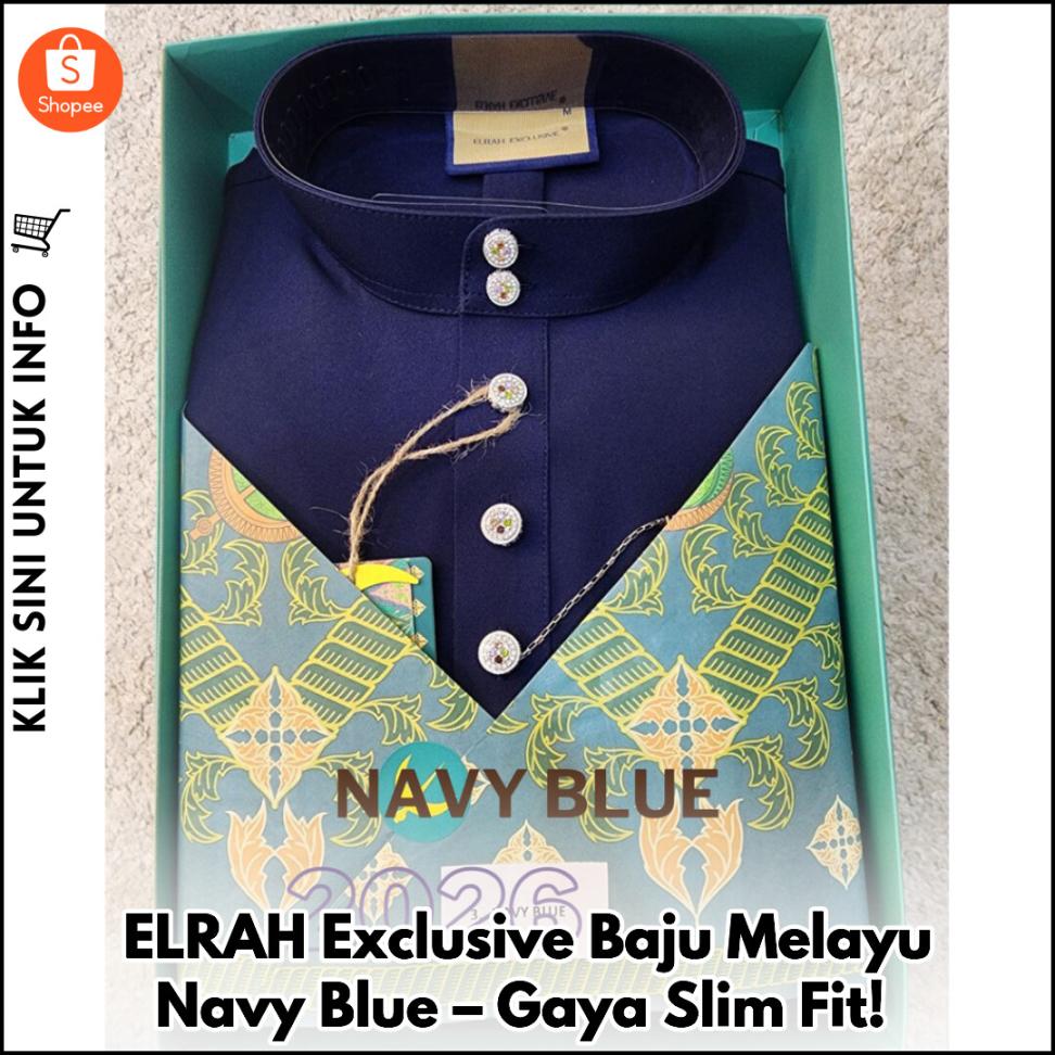 ELRAH Exclusive Baju Melayu Navy Blue – Gaya Slim Fit!