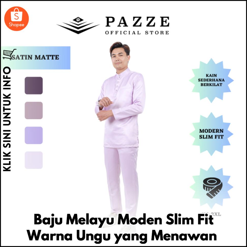 Baju Melayu Moden Slim Fit Warna Ungu Elegan
