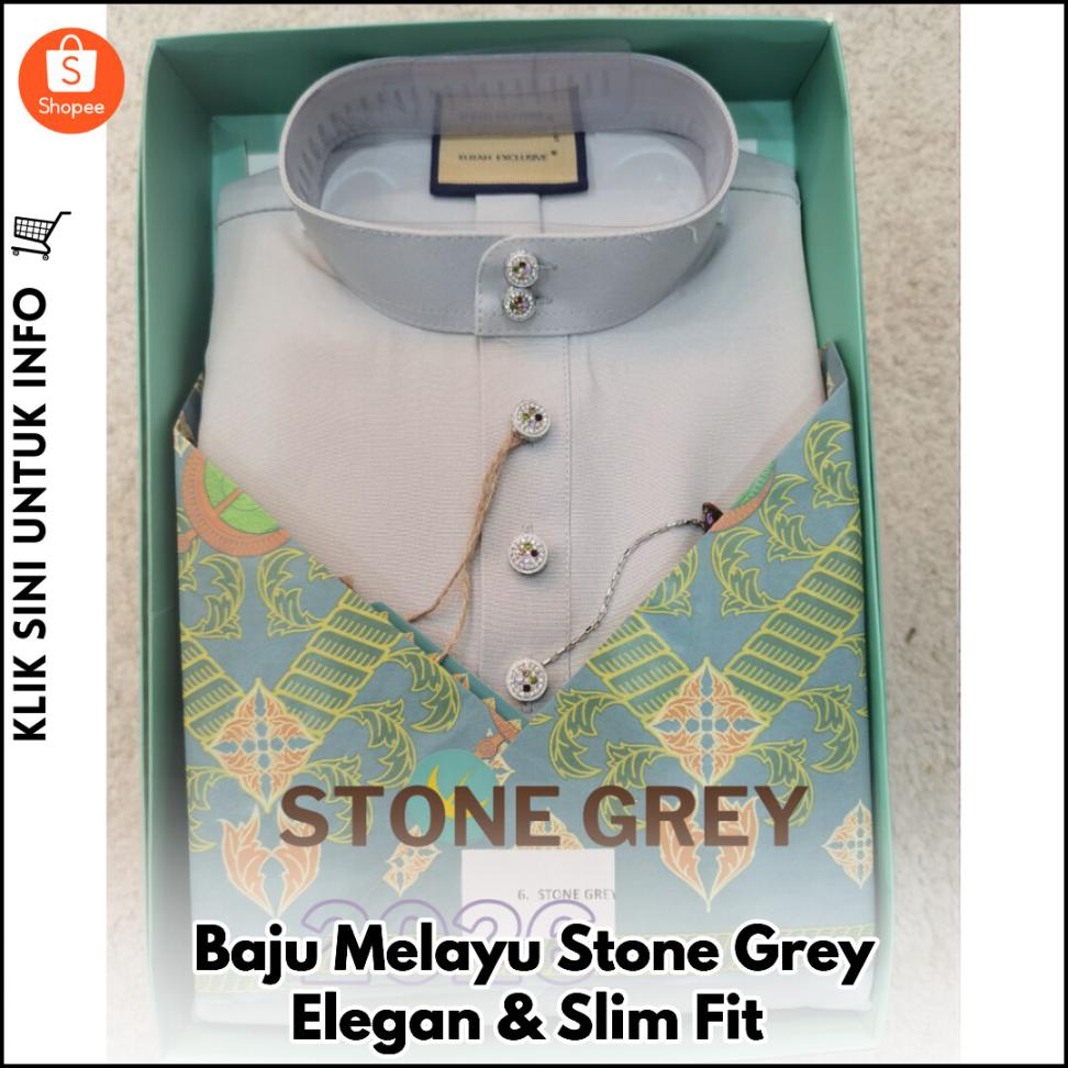 Baju Melayu Stone Grey Elegan & Slim Fit