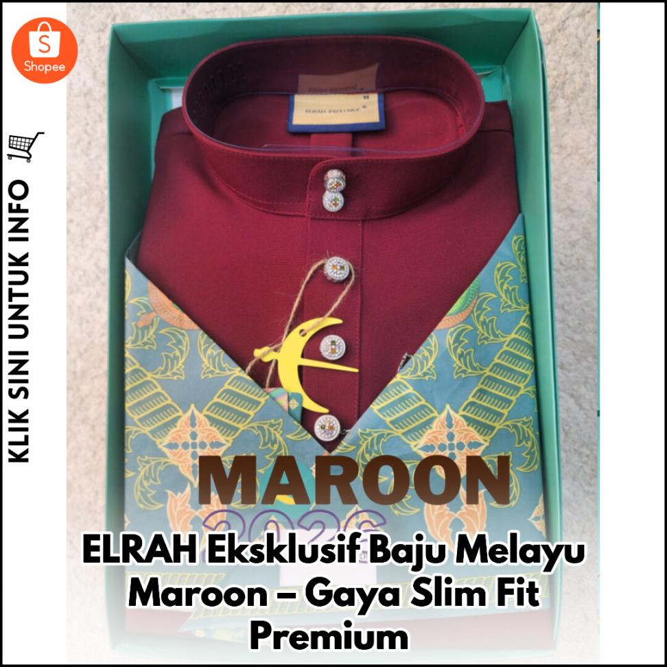 ELRAH Eksklusif Baju Melayu Maroon – Gaya Slim Fit Premium