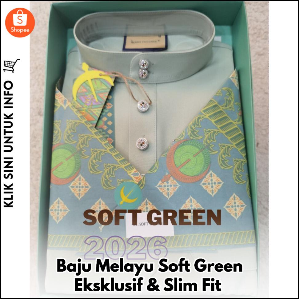 Baju Melayu Soft Green Eksklusif & Slim Fit