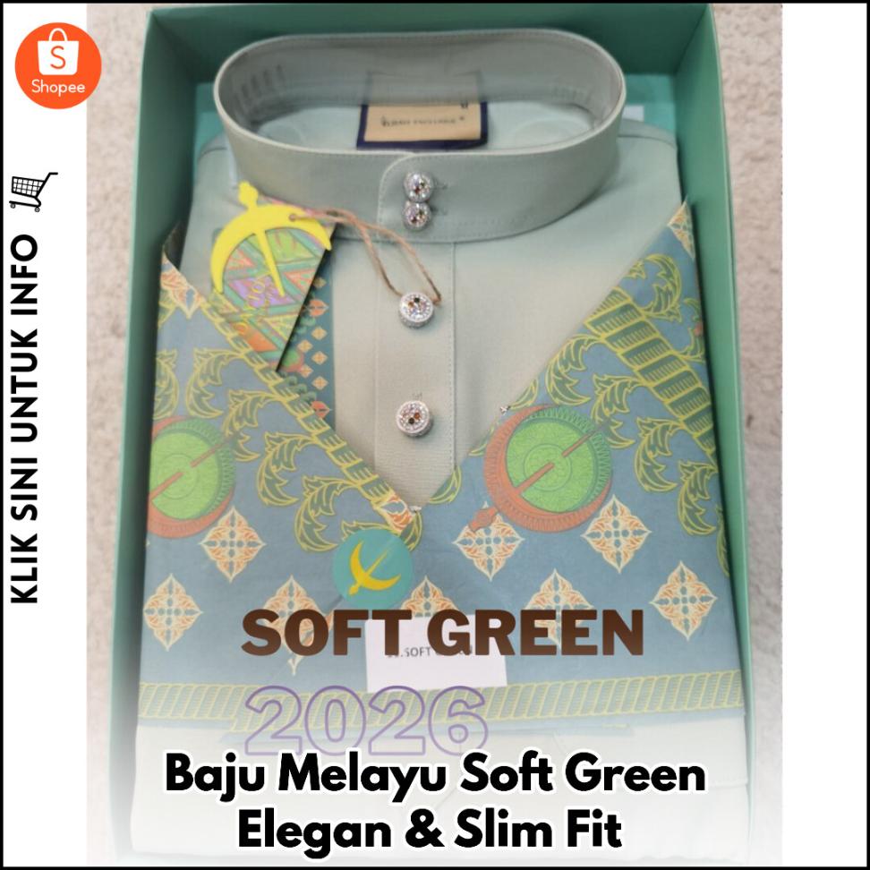 Baju Melayu Soft Green Elegan & Slim Fit
