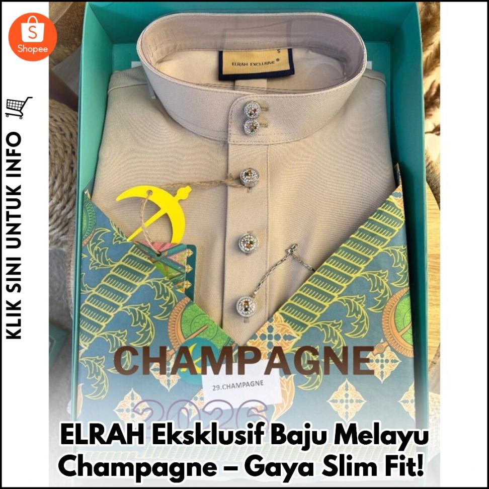 ELRAH Eksklusif Baju Melayu Champagne – Gaya Slim Fit!