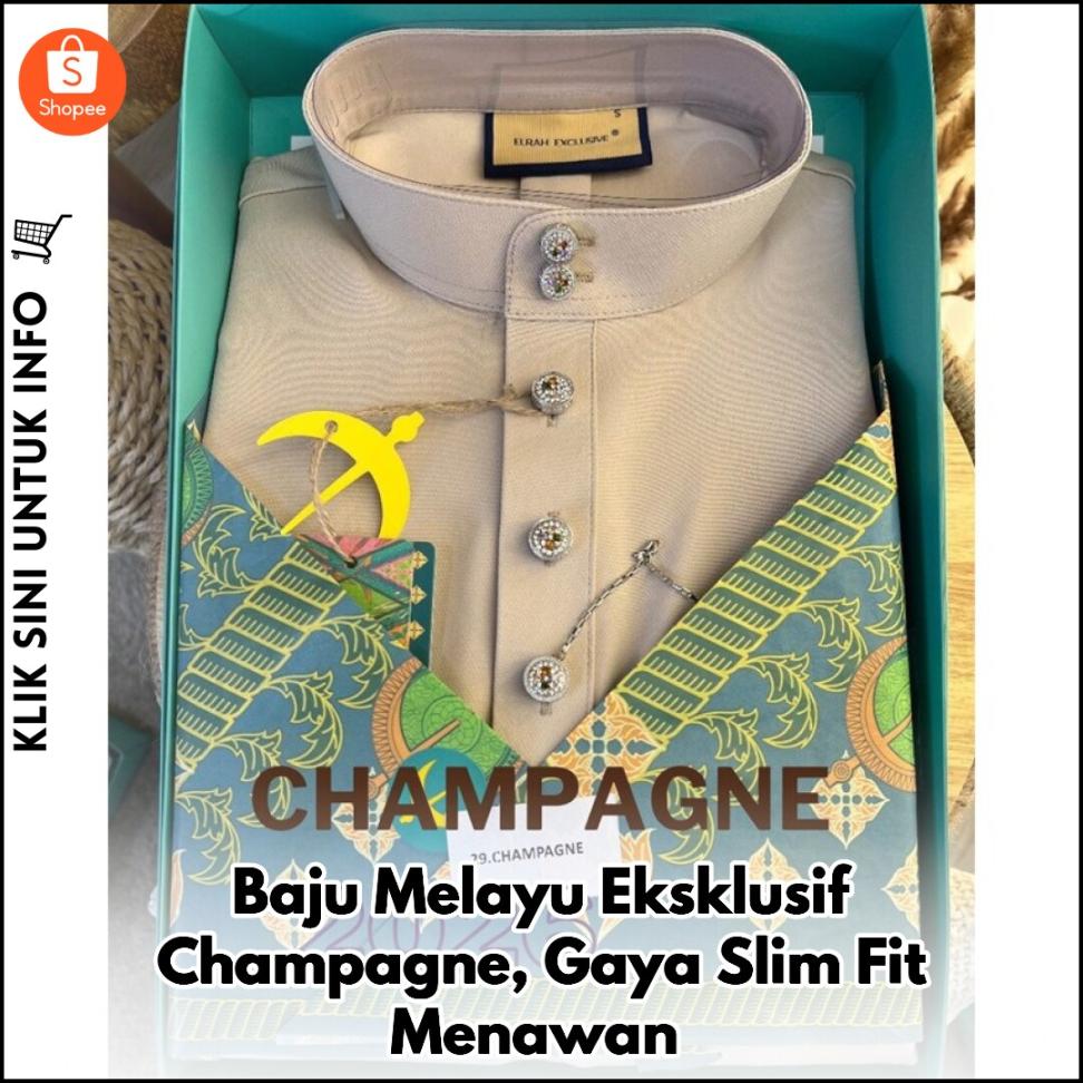Baju Melayu Eksklusif Champagne, Gaya Slim Fit Menawan