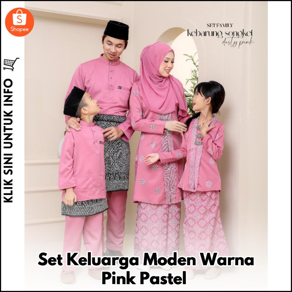 Set Keluarga Kebarung Moden Warna Pink Lembut