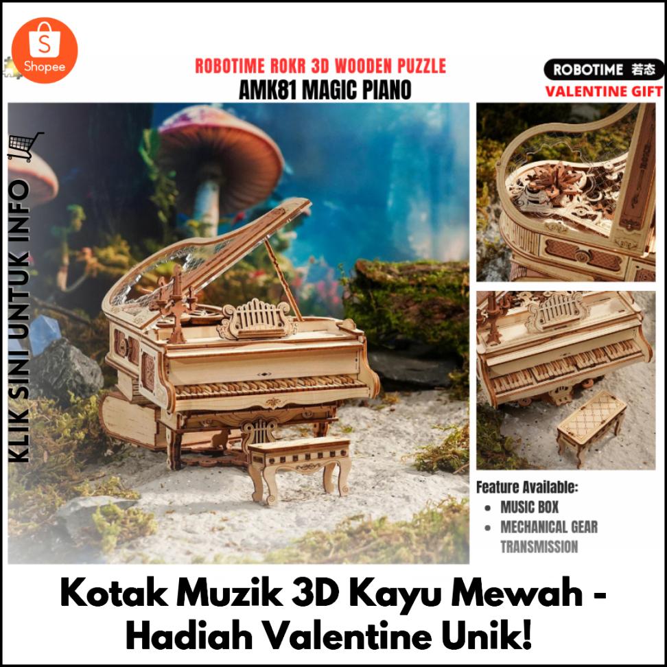 Kotak Muzik 3D Kayu Mewah - Hadiah Valentine Unik!