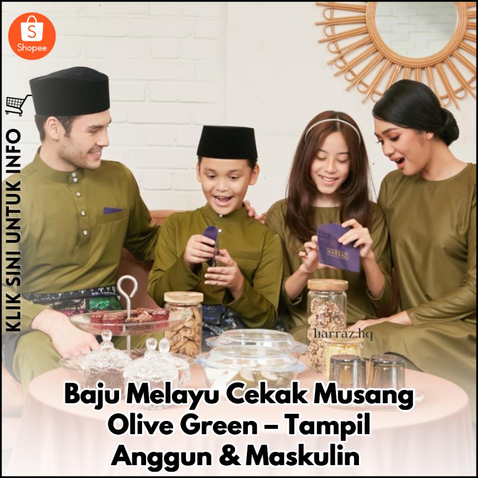 Baju Melayu Cekak Musang Olive Green – Tampil Anggun & Maskulin