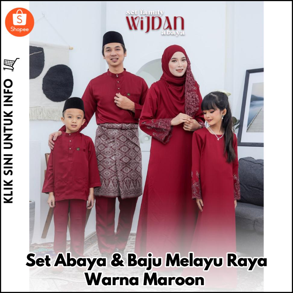 Set Abaya & Baju Melayu Raya Warna Maroon