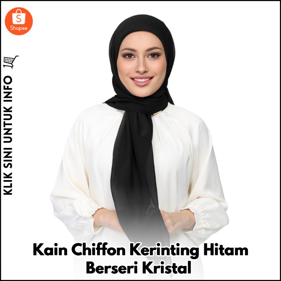 Kain Chiffon Kerinting Hitam Berseri Kristal