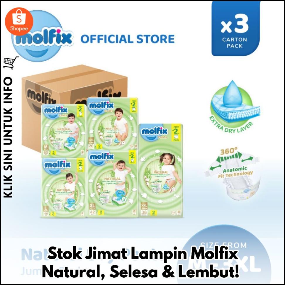 Stok Jimat Lampin Molfix Natural, Selesa & Lembut!