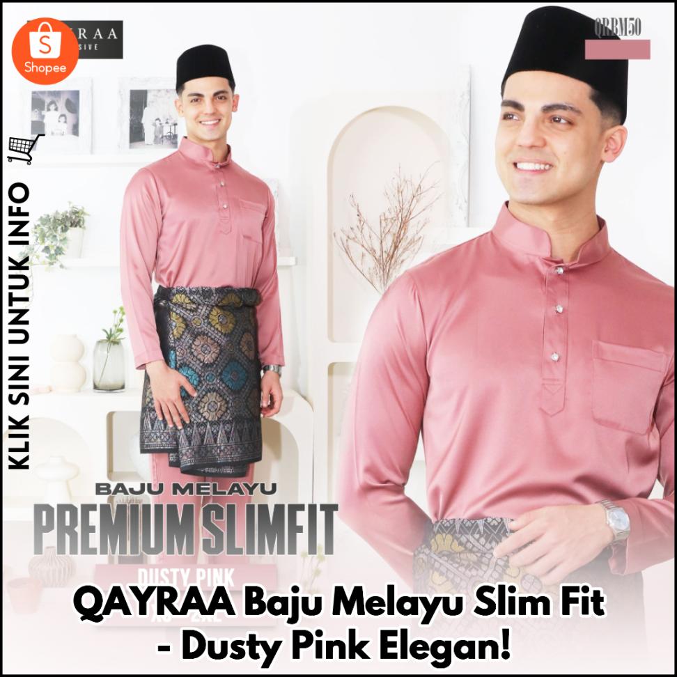QAYRAA Baju Melayu Slim Fit - Dusty Pink Elegan!