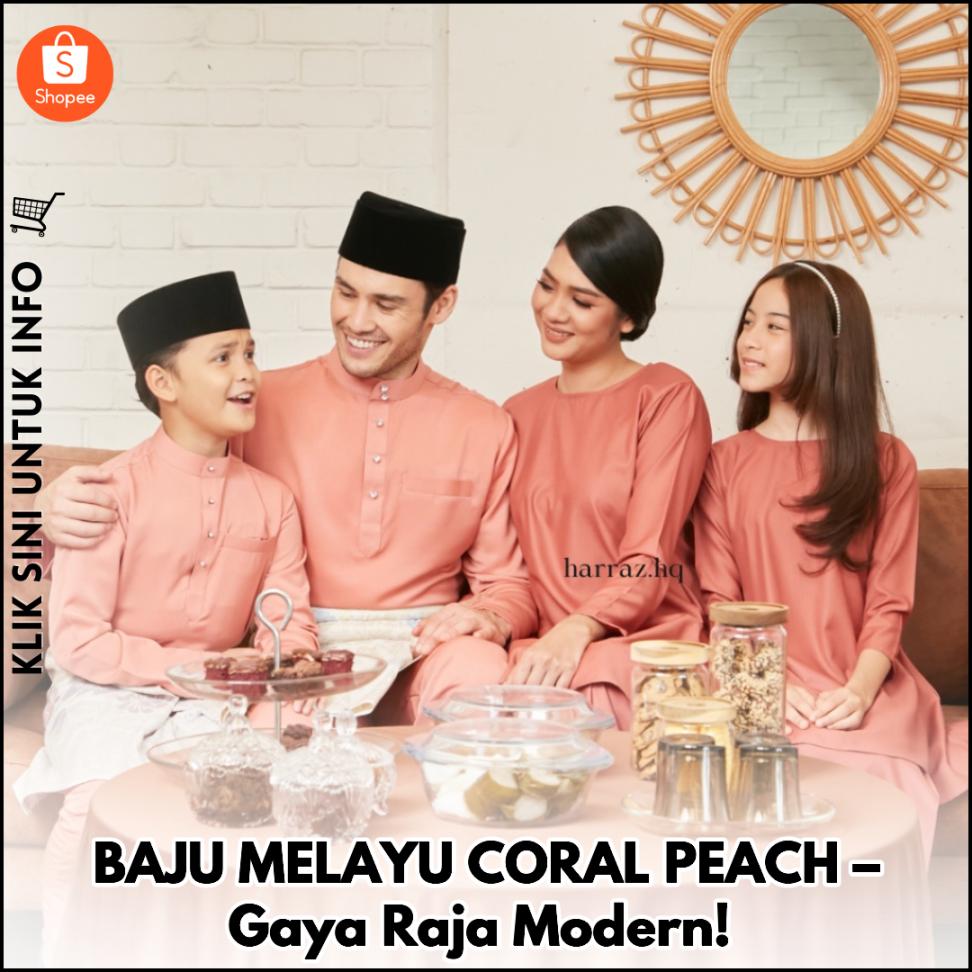 BAJU MELAYU CORAL PEACH – Gaya Raja Modern!