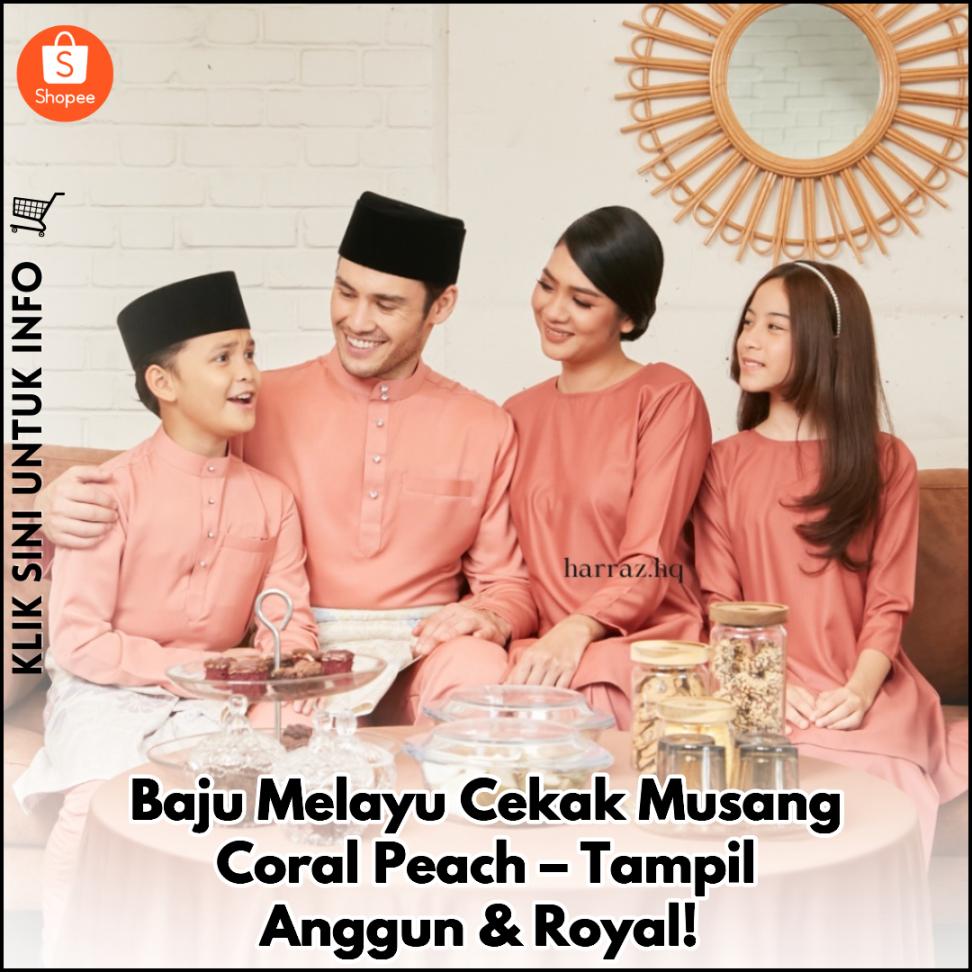 Baju Melayu Cekak Musang Coral Peach – Tampil Anggun & Royal!