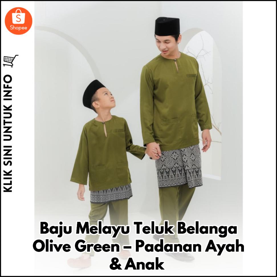 Baju Melayu Teluk Belanga Olive Green – Padanan Ayah & Anak
