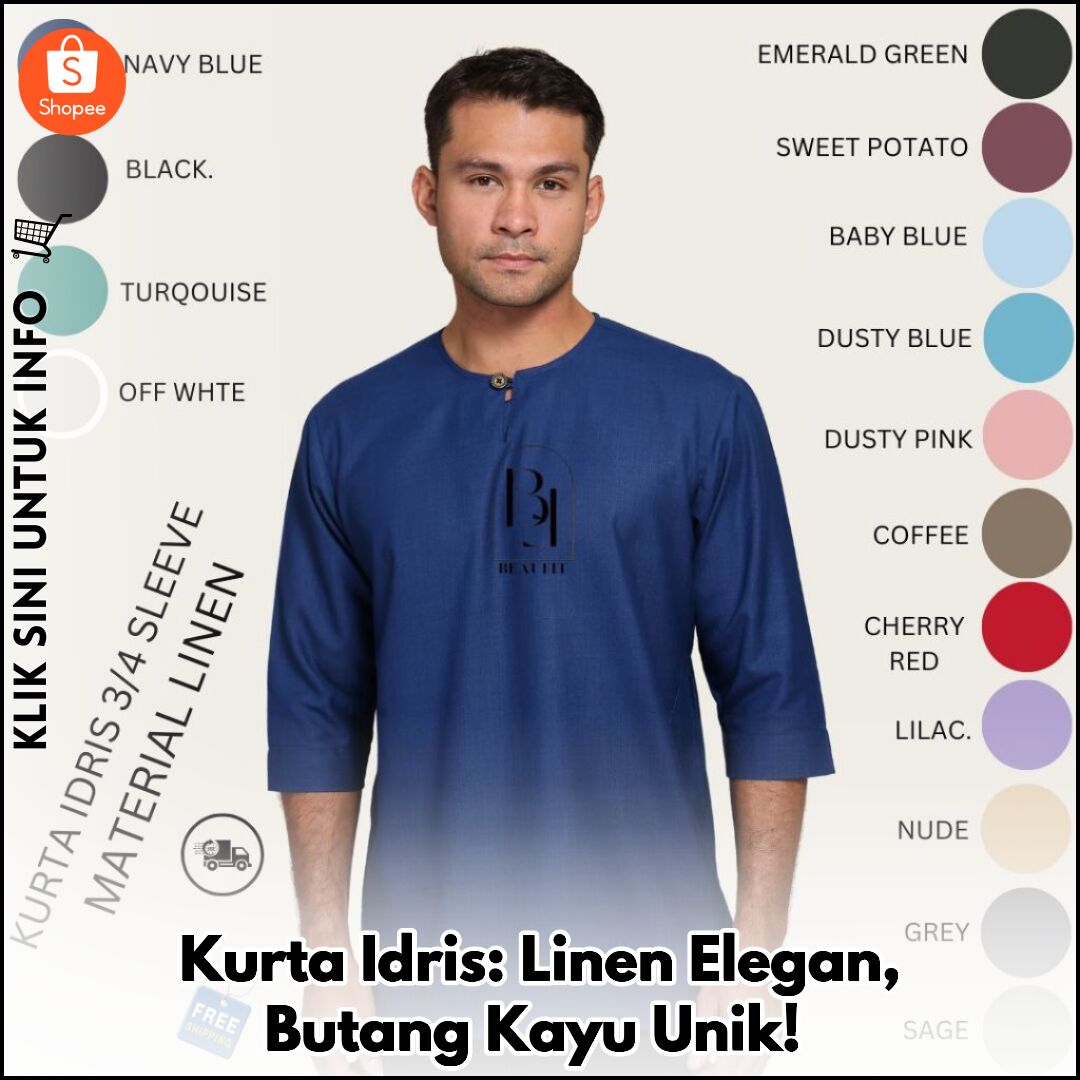 Kurta Idris: Linen Elegan, Butang Kayu Unik!