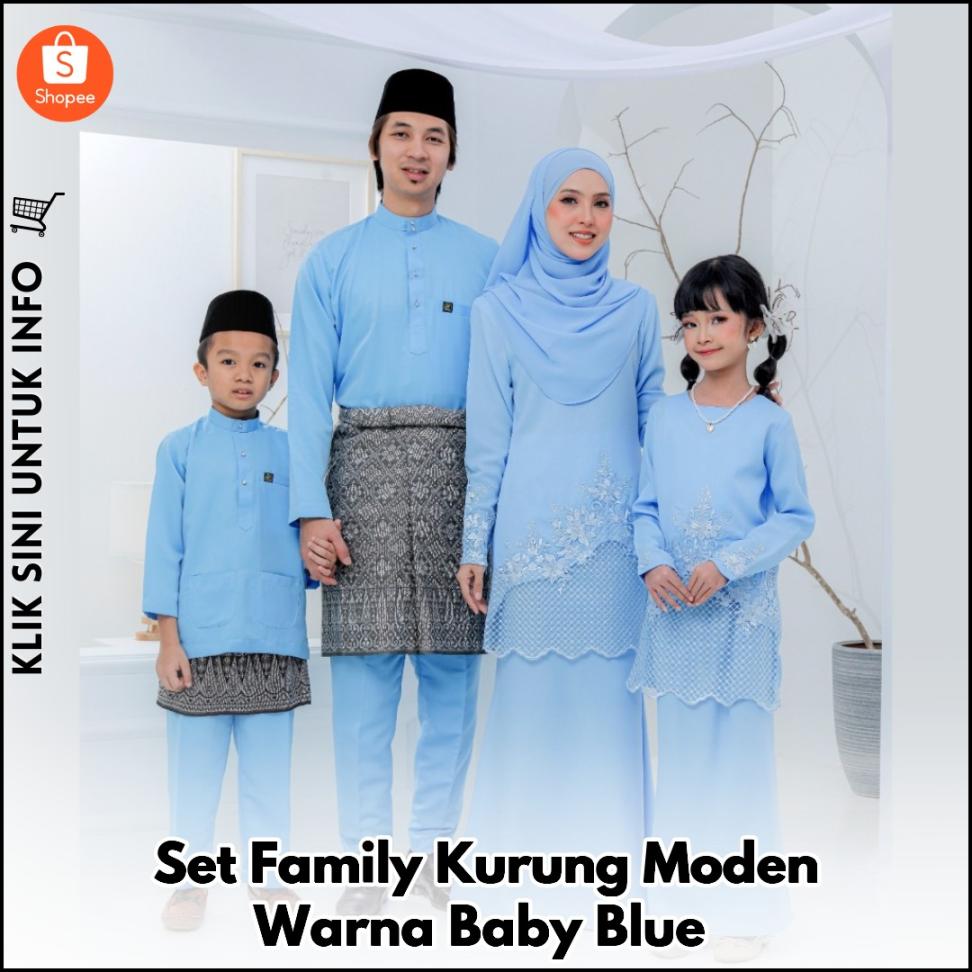 Set Family Kurung Moden Warna Baby Blue