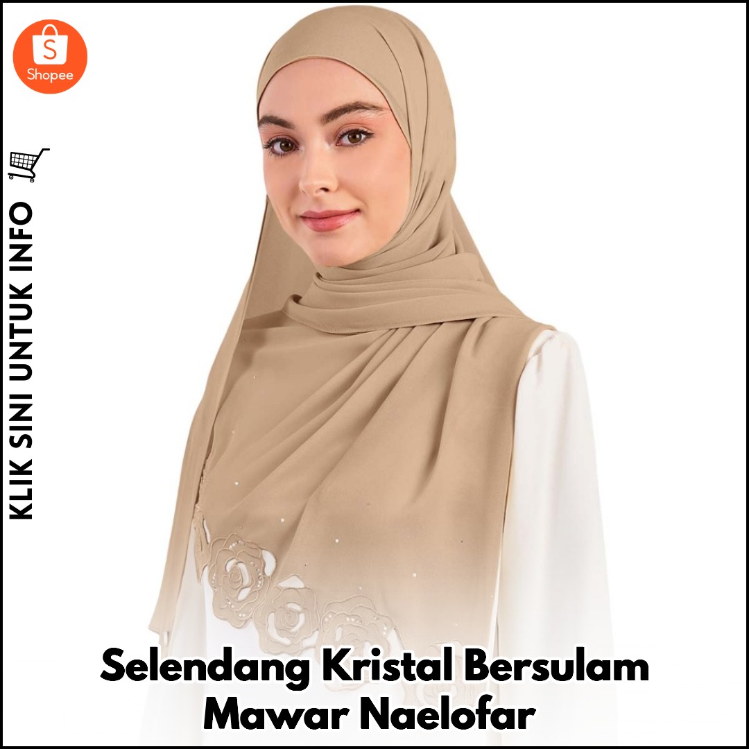 Selendang Kristal Bersulam Mawar Naelofar
