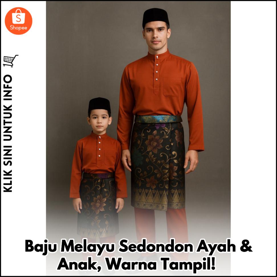 Baju Melayu Sedondon Ayah & Anak, Warna Tampil!