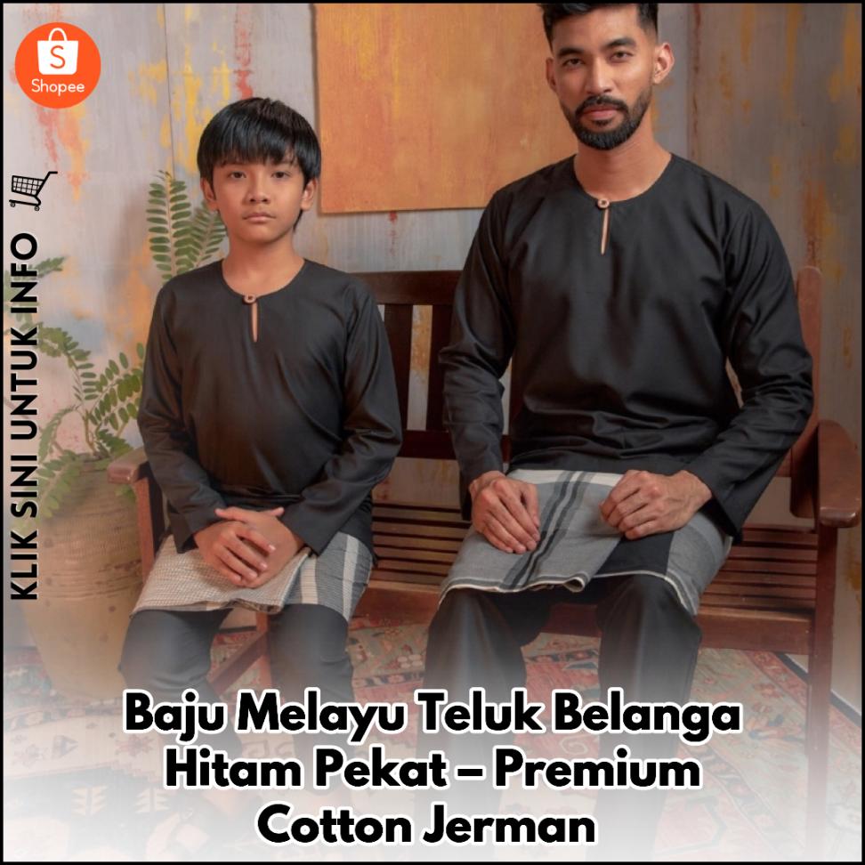 Baju Melayu Teluk Belanga Hitam Pekat – Premium Cotton Jerman