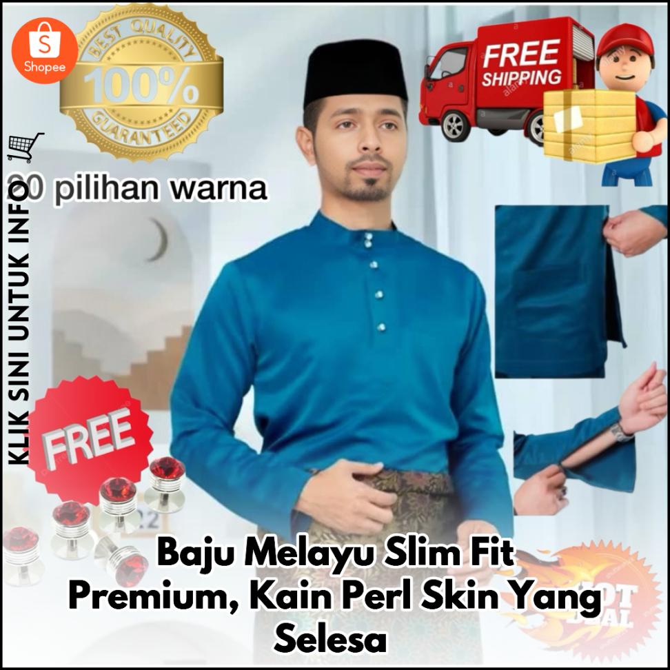 Baju Melayu Slim Fit Premium, Kain Perl Skin Yang Selesa