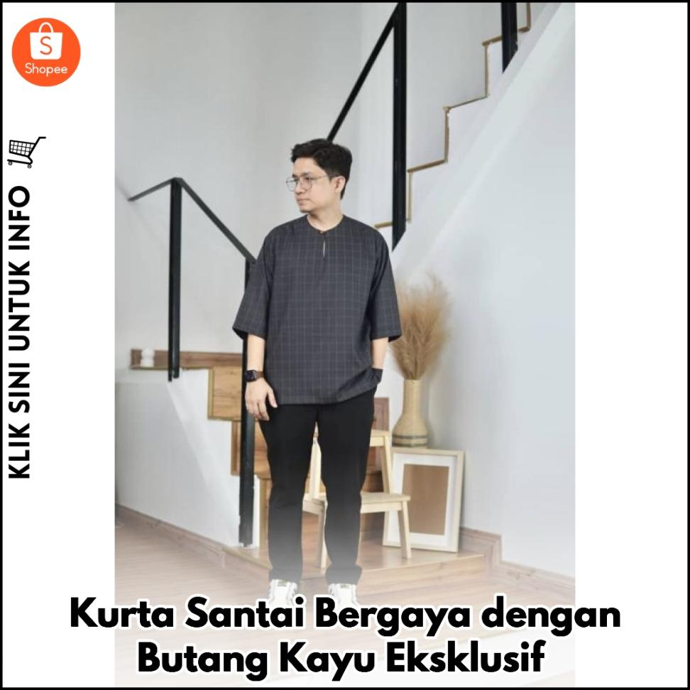 Kurta Santai Bergaya dengan Butang Kayu Eksklusif
