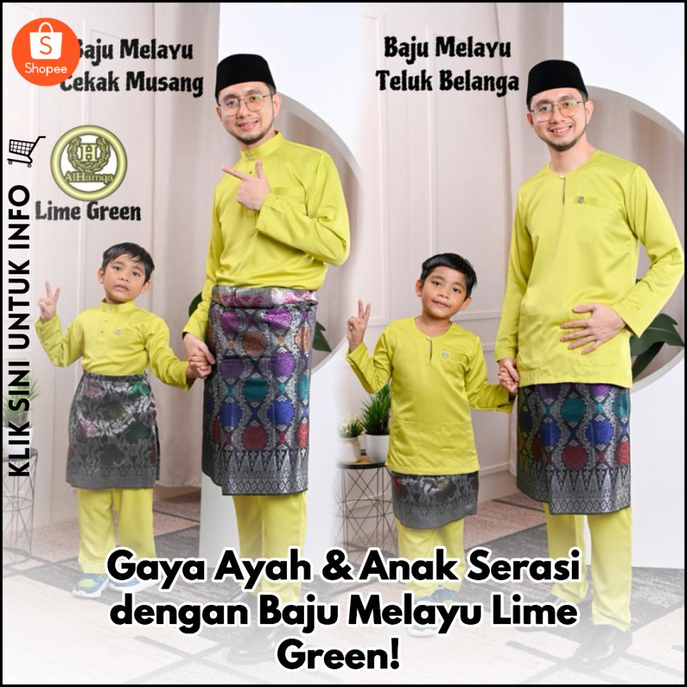 Gaya Ayah & Anak Serasi dengan Baju Melayu Lime Green!