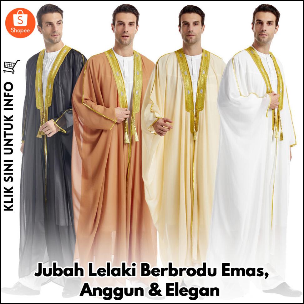 Jubah Lelaki Berbrodu Emas, Anggun & Elegan