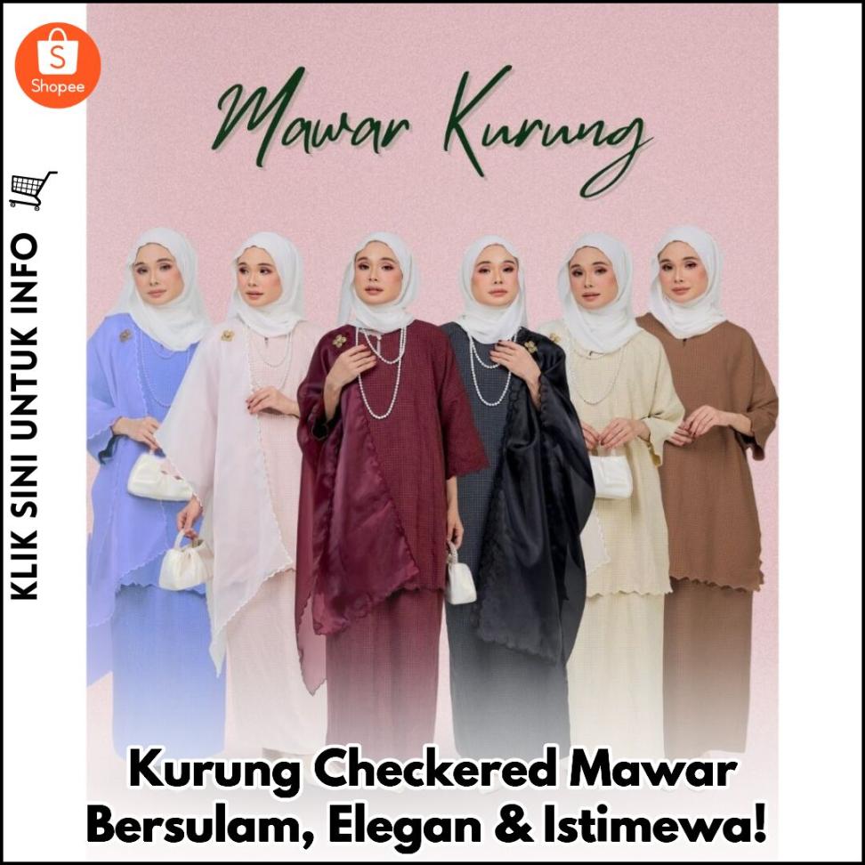 Kurung Checkered Mawar Bersulam, Elegan & Istimewa!