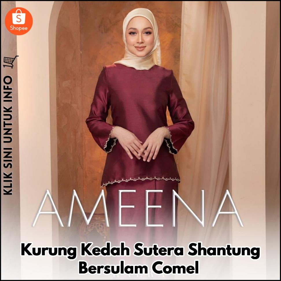HAERA || Ameena Kurung Kedah Sutera Shantung Bersulam Comel