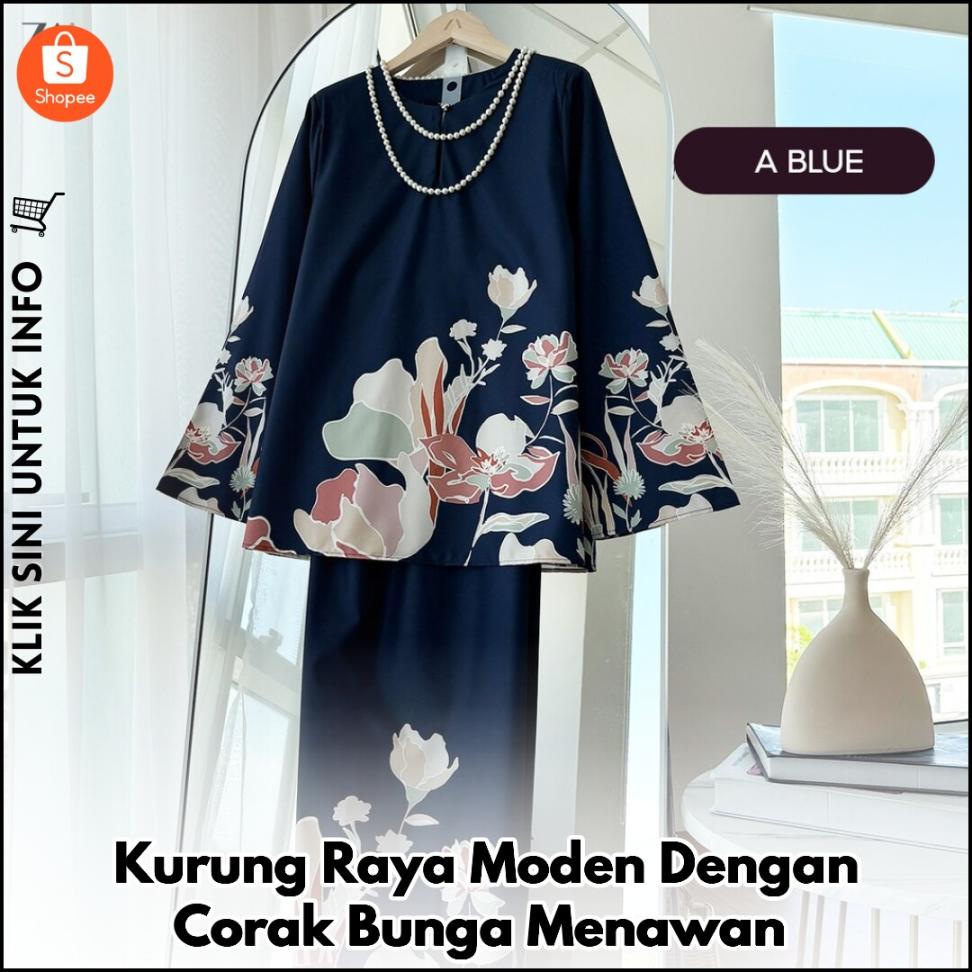 Kurung Raya Moden Dengan Corak Bunga Menawan