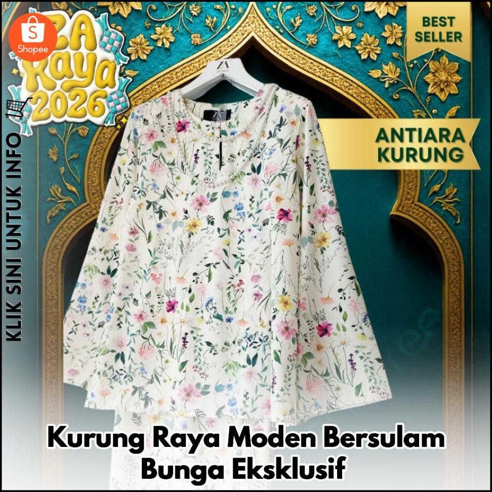Kurung Raya Moden Bersulam Bunga Eksklusif