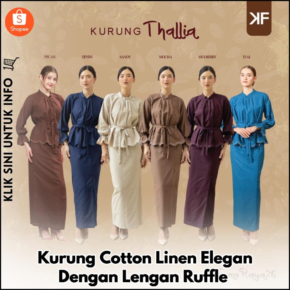 Kurung Cotton Linen Elegan Dengan Lengan Ruffle