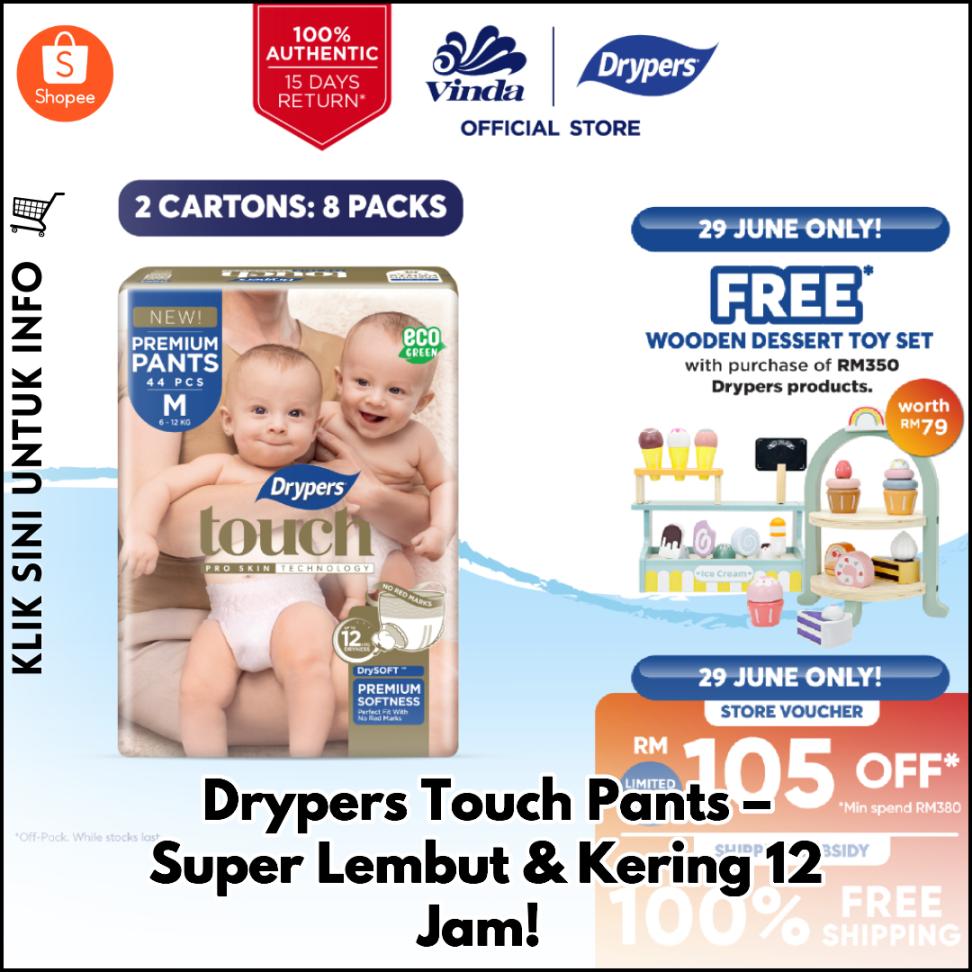 Drypers Touch Pants – Super Lembut & Kering 12 Jam!