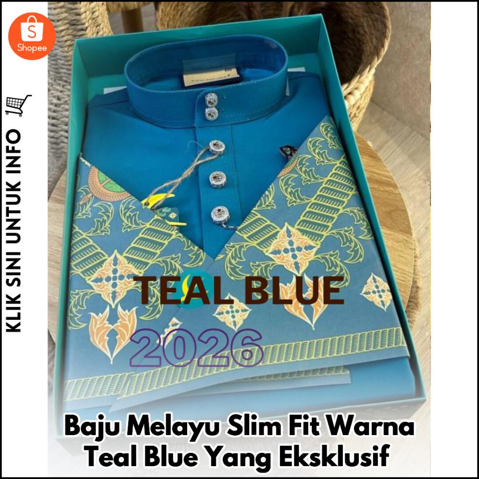 ELRAH Exclusive Baju Melayu Teal Blue – Tampil Slim & Bergaya!