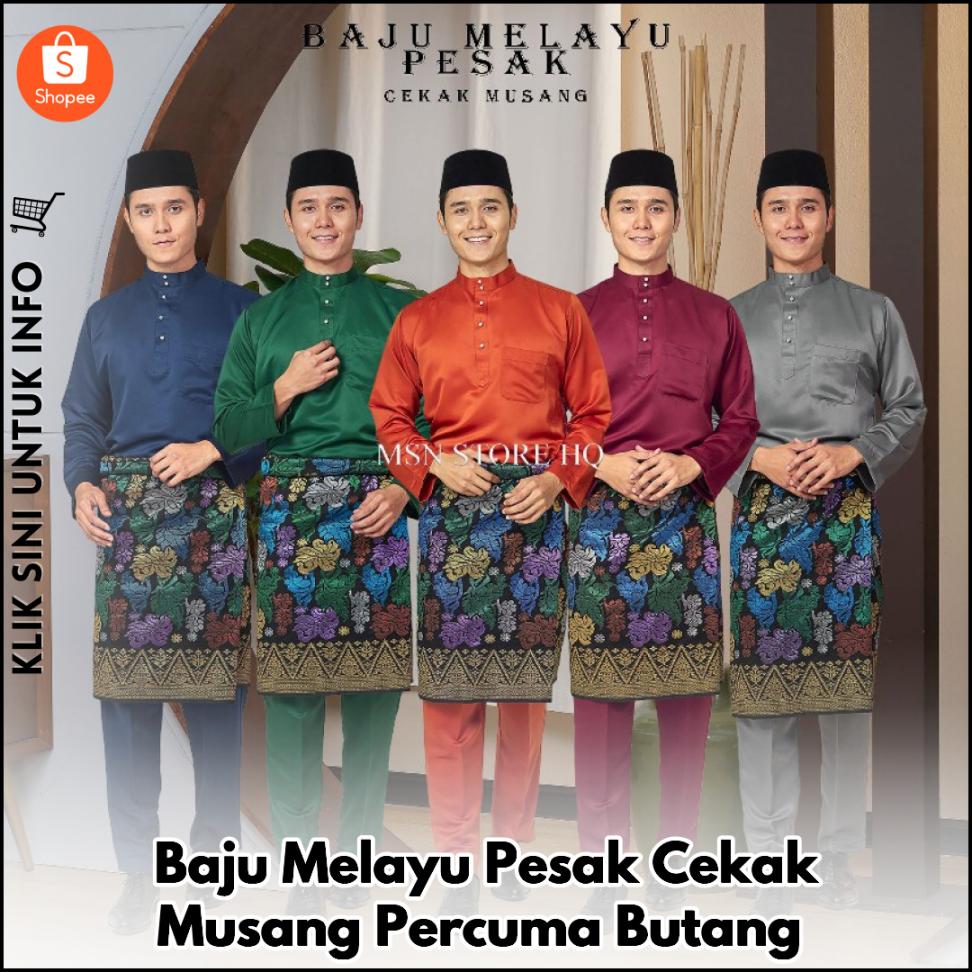 Baju Melayu Pesak Cekak Musang Percuma Butang