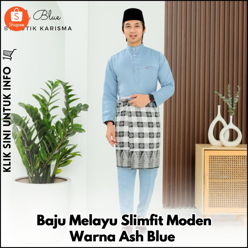 Baju Melayu Slimfit Moden Warna Ash Blue